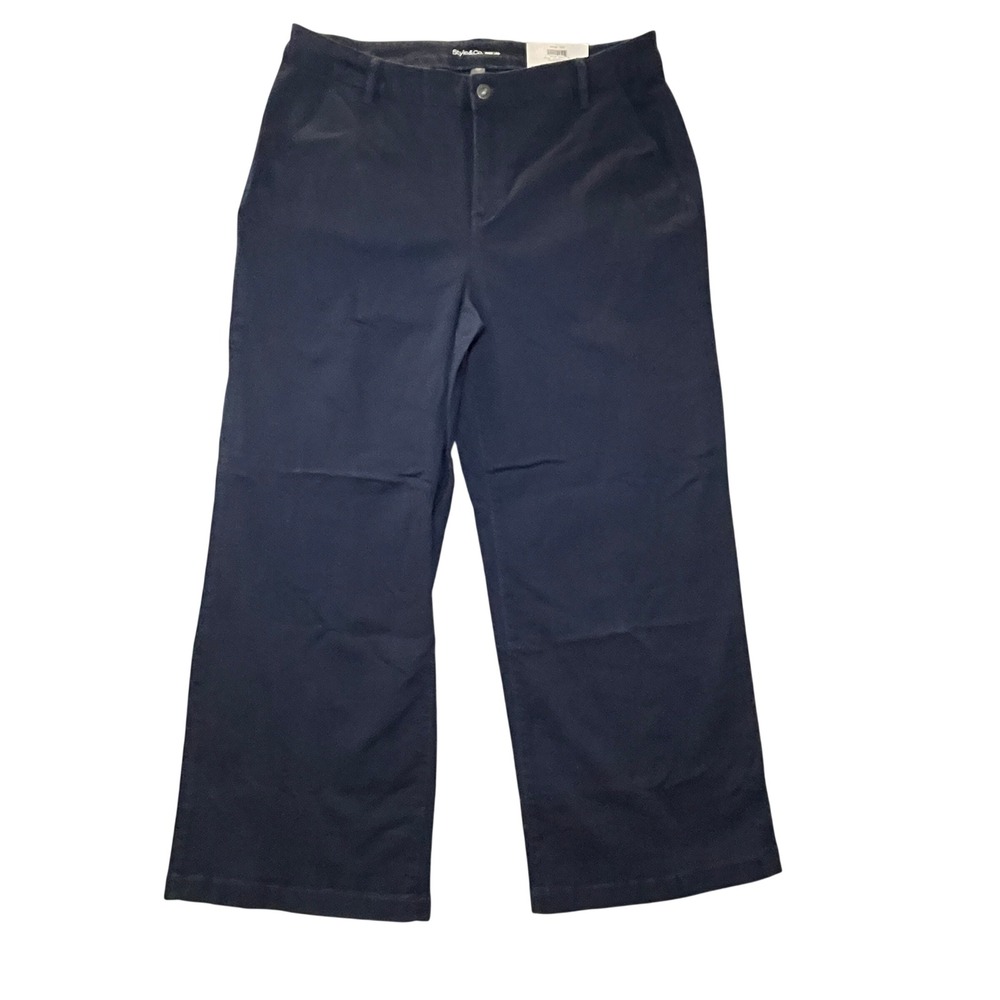 Style & Co Wide Leg Pants Women 14W Plus Industrial Blue Cotton Blend Trousers